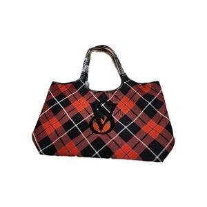 Victoria Secret -Red & Black Tartan Plaid Tote Bag - magnetic snap lock